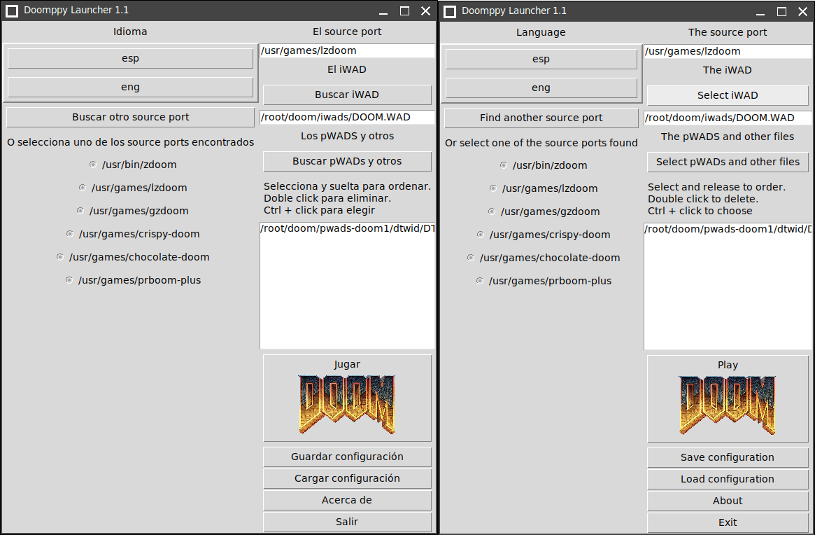 Doomppy Launcher 1.1 con dos idiomas