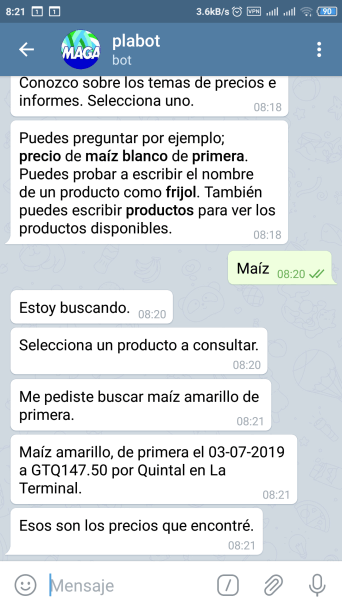 Preguntar qué producto necesita en Botman en Telegram