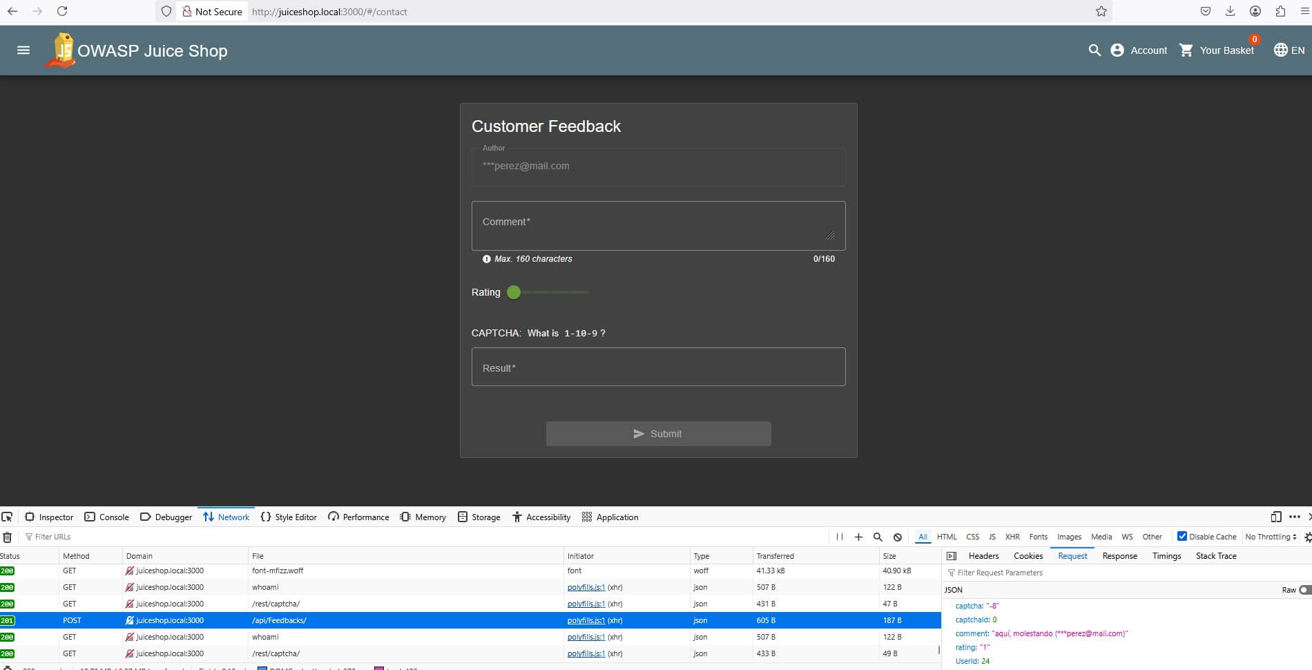 Interceptando petición de feedback