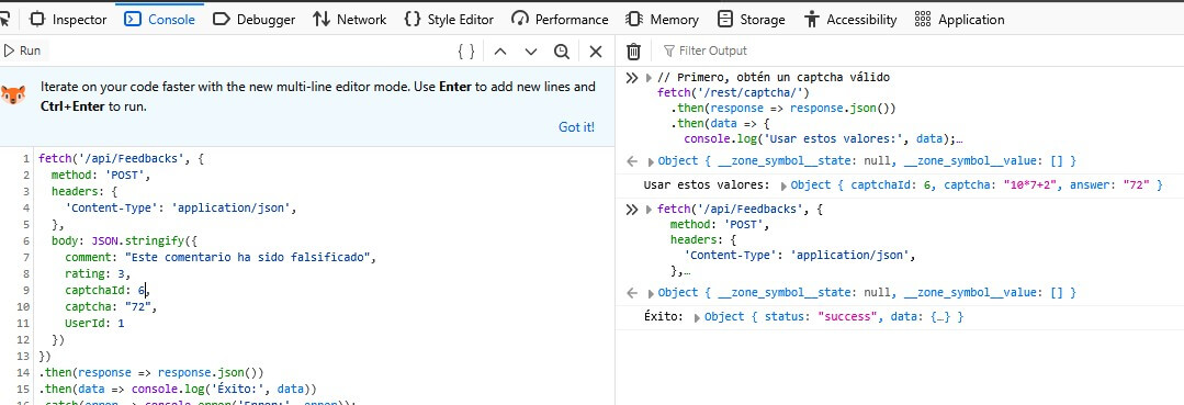 Código en la consola de javascript para fetch captcha