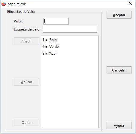 Etiquetas de color en PSPP