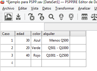 Vista de datos con etiquetas en PSPP