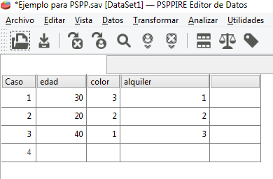 Vista de datos sin etiquetas en PSPP